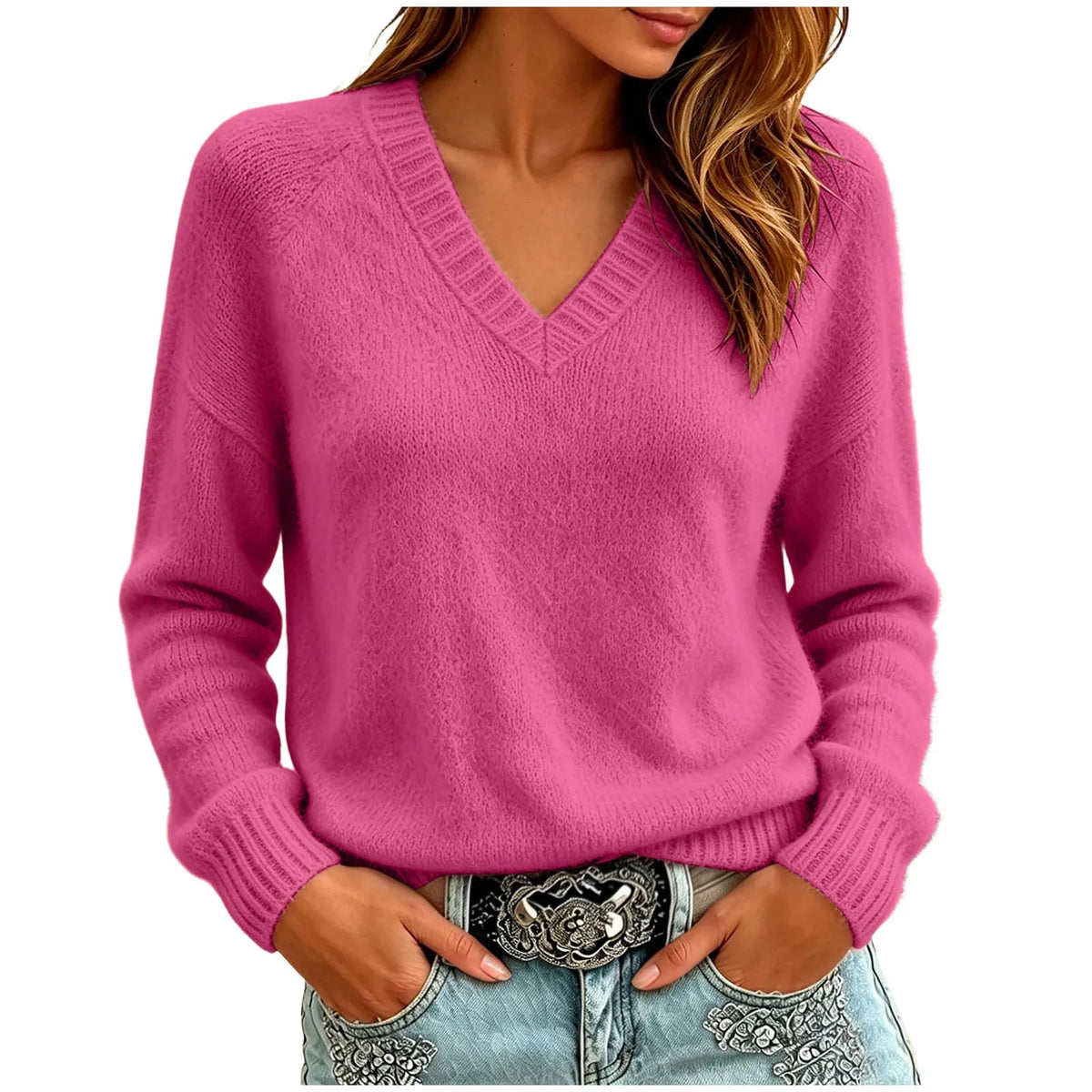 Palmer Women's Relaxed V-Neck Sweater — Oversized Drop Shoulder Knit — view 7