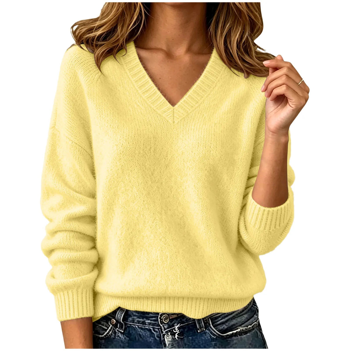 Palmer Women's Relaxed V-Neck Sweater — Oversized Drop Shoulder Knit in Yellow
