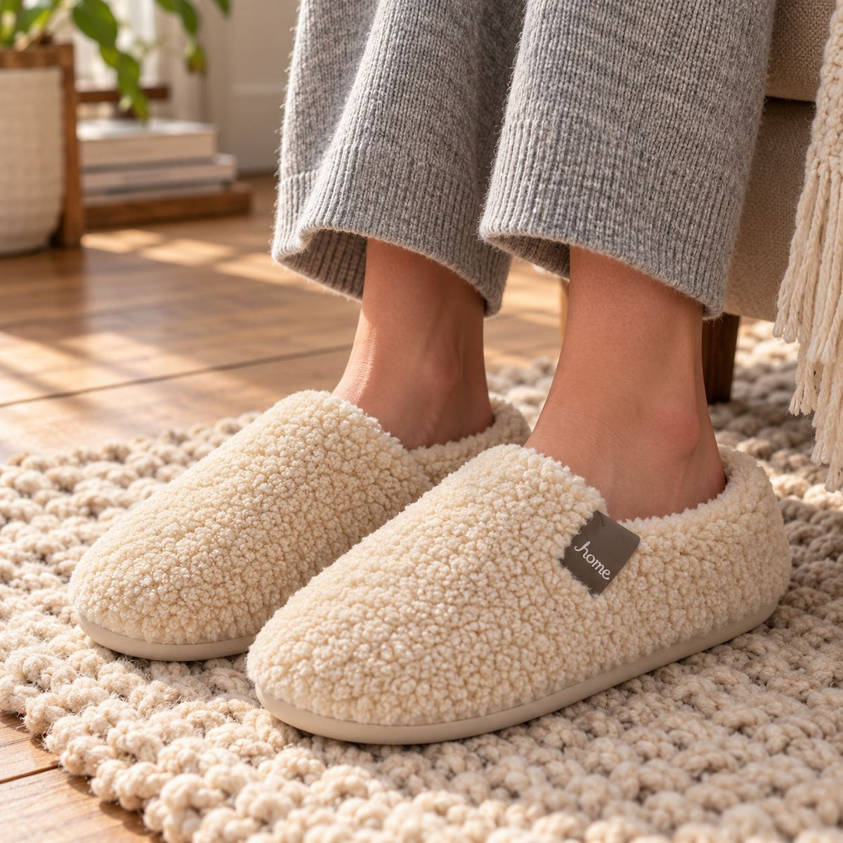 Plush Fleece Indoor Slippers — Non-Slip TPR Sole 4