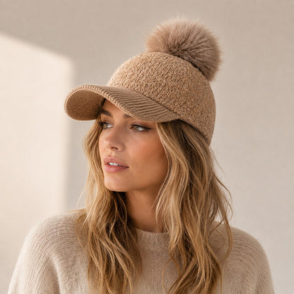 Pom Beanie Hat | Ultra-Soft Wool-Look with Faux Fur Pom