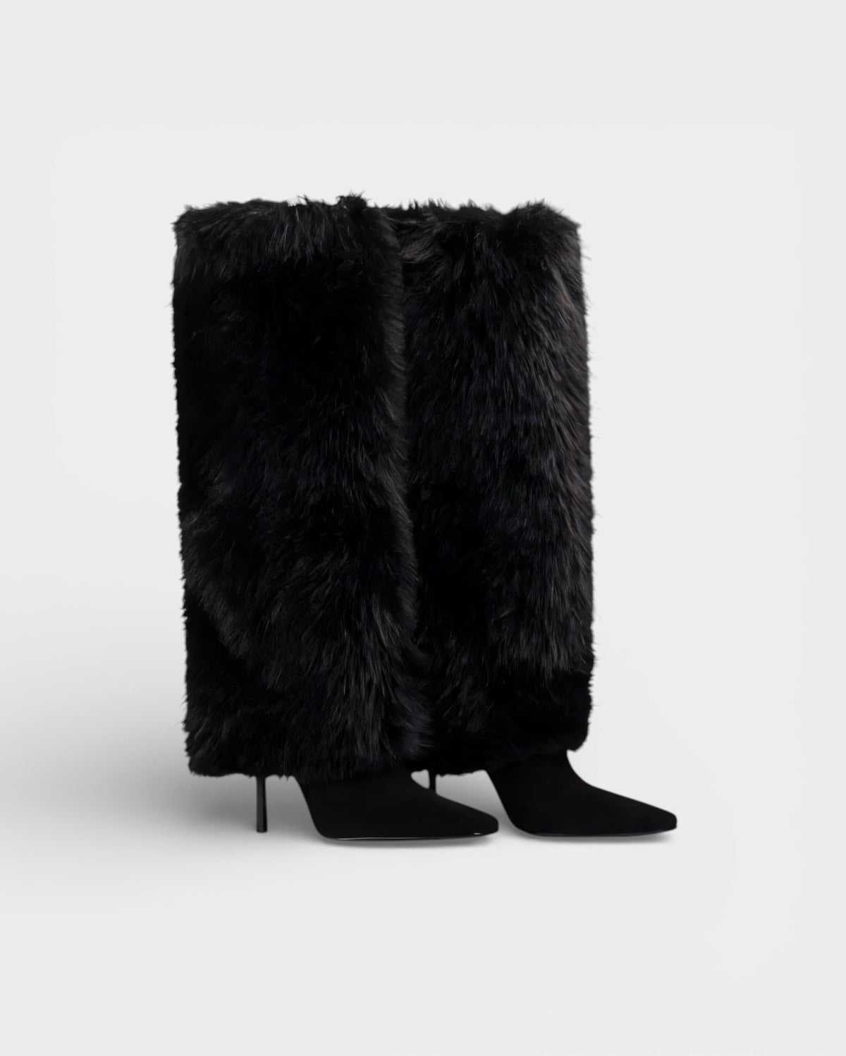 Faux Fur Knee High Boots — Stiletto Pointed Toe Women 7