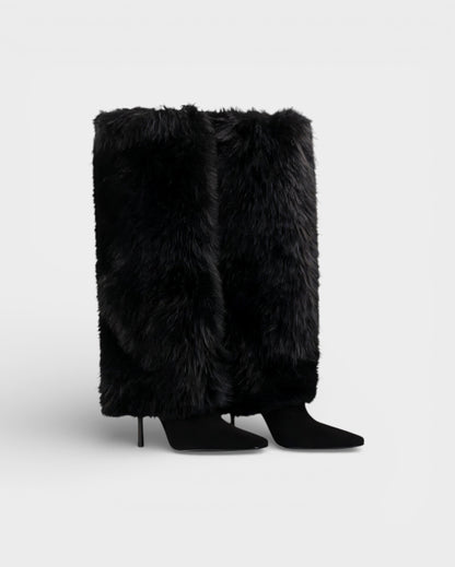 Faux Fur Knee High Boots — Stiletto Pointed Toe Women 7