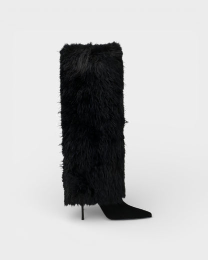 Faux Fur Knee High Boots — Stiletto Pointed Toe Women 6