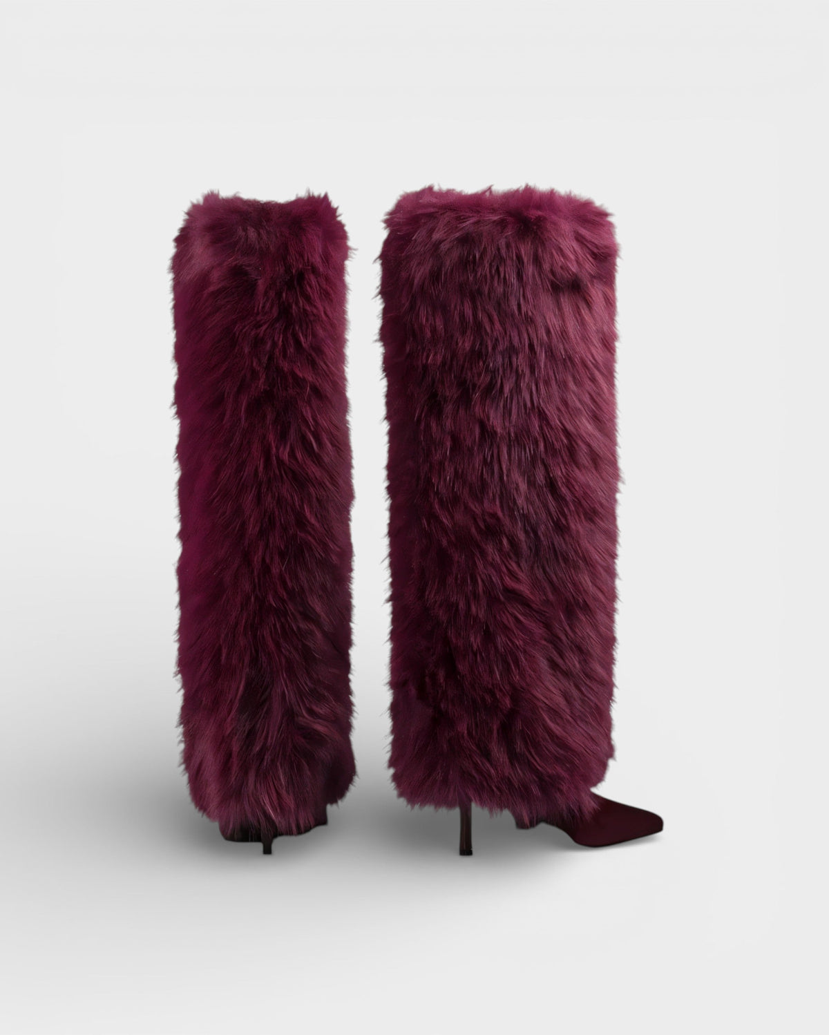 Faux Fur Knee High Boots — Stiletto Pointed Toe Women 4