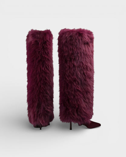 Faux Fur Knee High Boots — Stiletto Pointed Toe Women 4