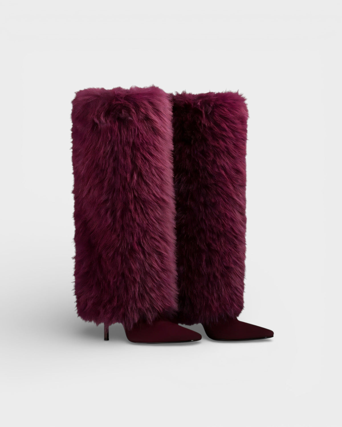 Faux Fur Knee High Boots — Stiletto Pointed Toe Women 3