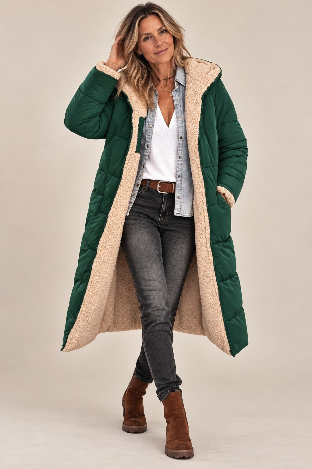 Reversible Women's Winter Coat – Dual-Side Long Puffer Jacket