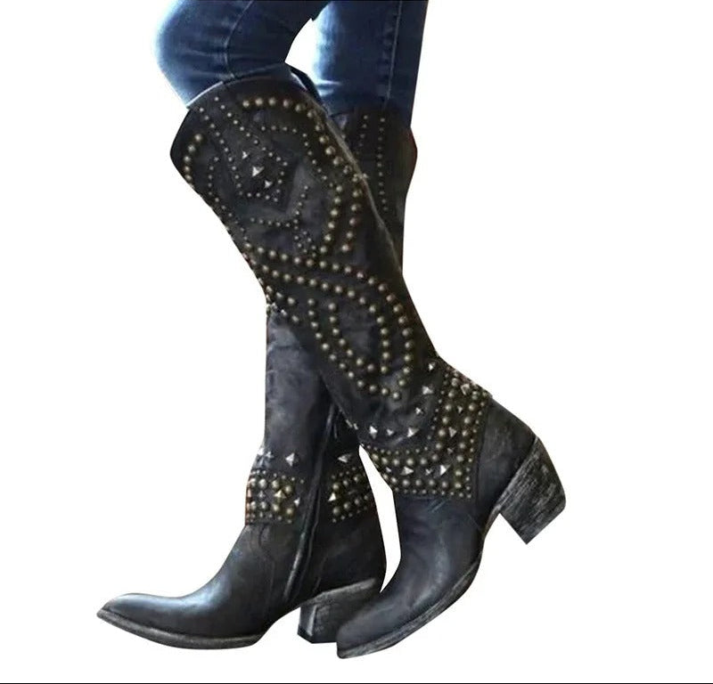 Riloh Women's Orthopedic Knee-High Boots — Pointed Toe Block Heel in Black