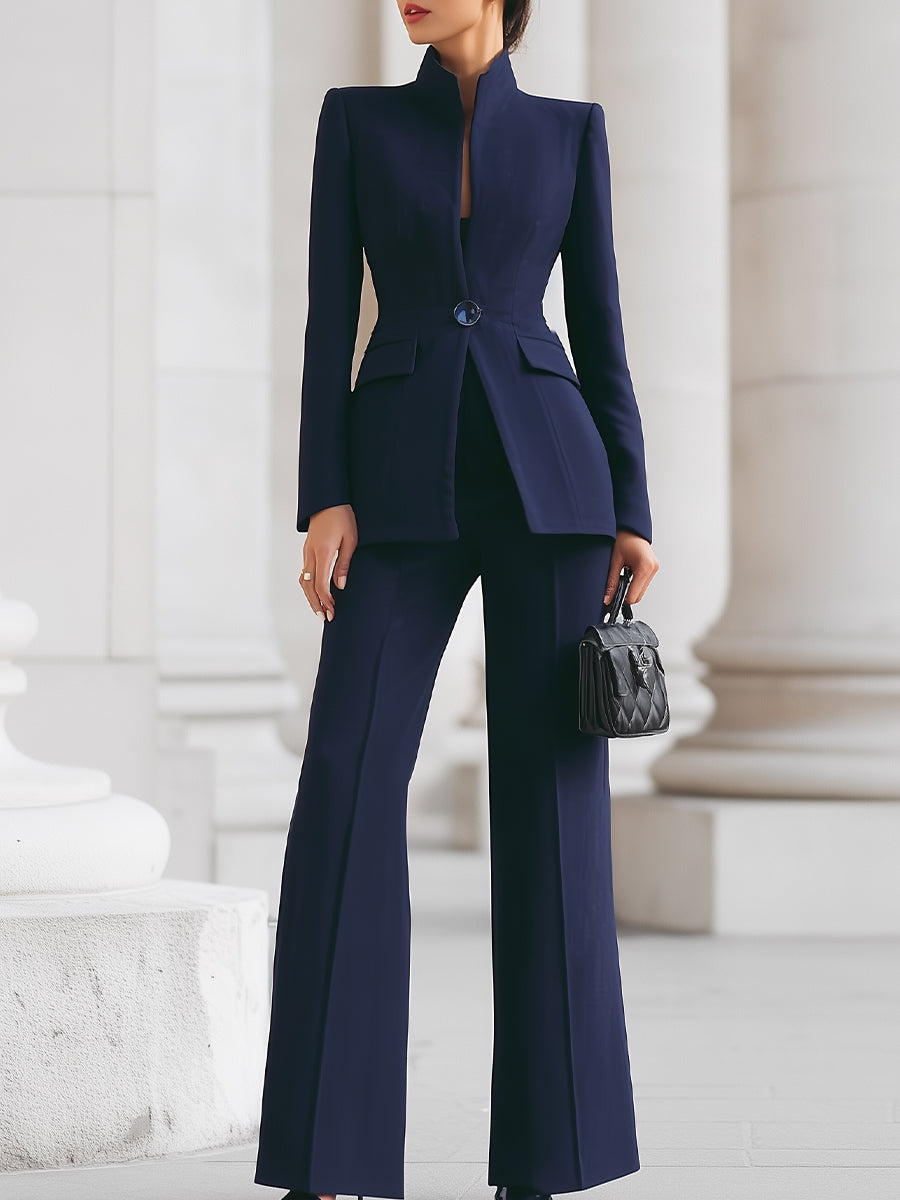 Sharie Elegant Blazer & Trouser Suit Set for Women in Blue