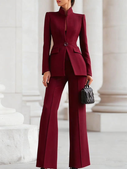 Sharie Elegant Blazer & Trouser Suit Set for Women in Bordeaux Red