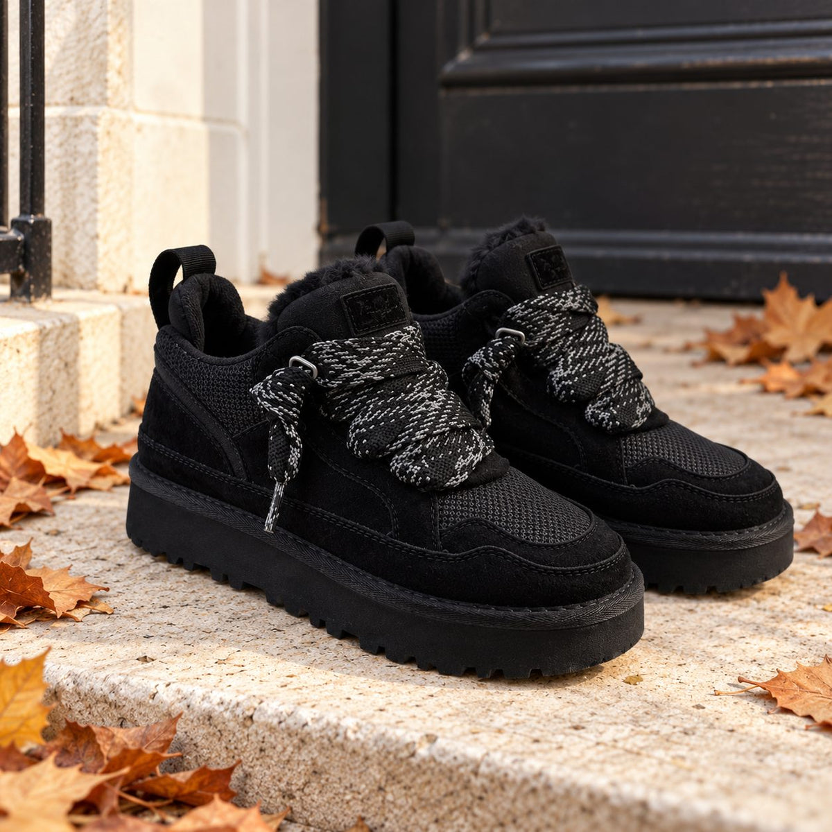 Lace-Up Snow Boots — Plush Lined Suede-Look Winter 4