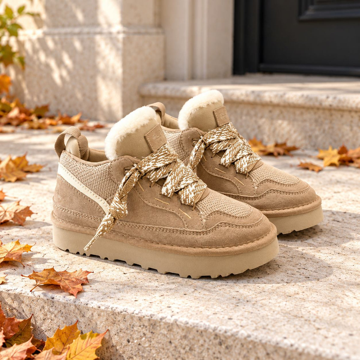 Lace-Up Snow Boots — Plush Lined Suede-Look Winter 2
