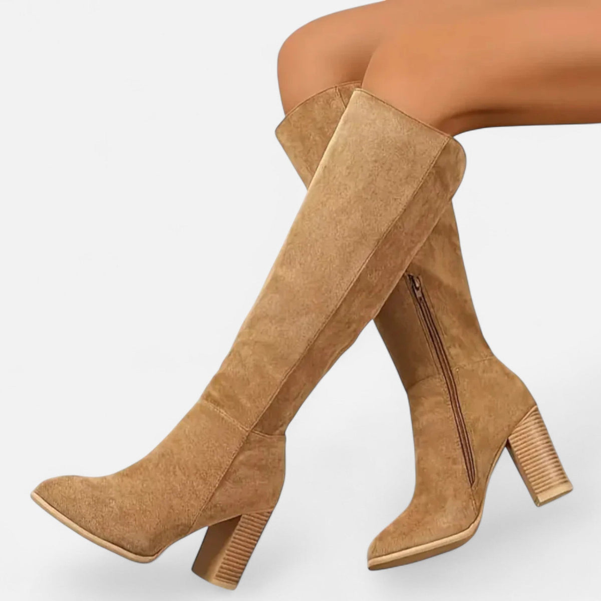 Structured Tall Leather Boots — Slim Equestrian Silhouette for Women in Khaki