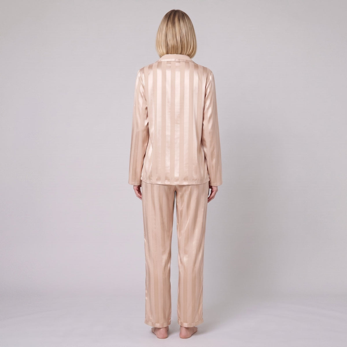 Women's Satin Striped Pajama Set — Button-Down Top & Pants 4