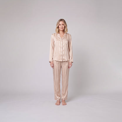 Women's Satin Striped Pajama Set — Button-Down Top & Pants 1