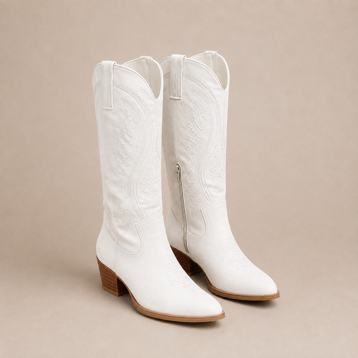 Embroidered Faux Suede Cowboy Boots – Western Block Heel