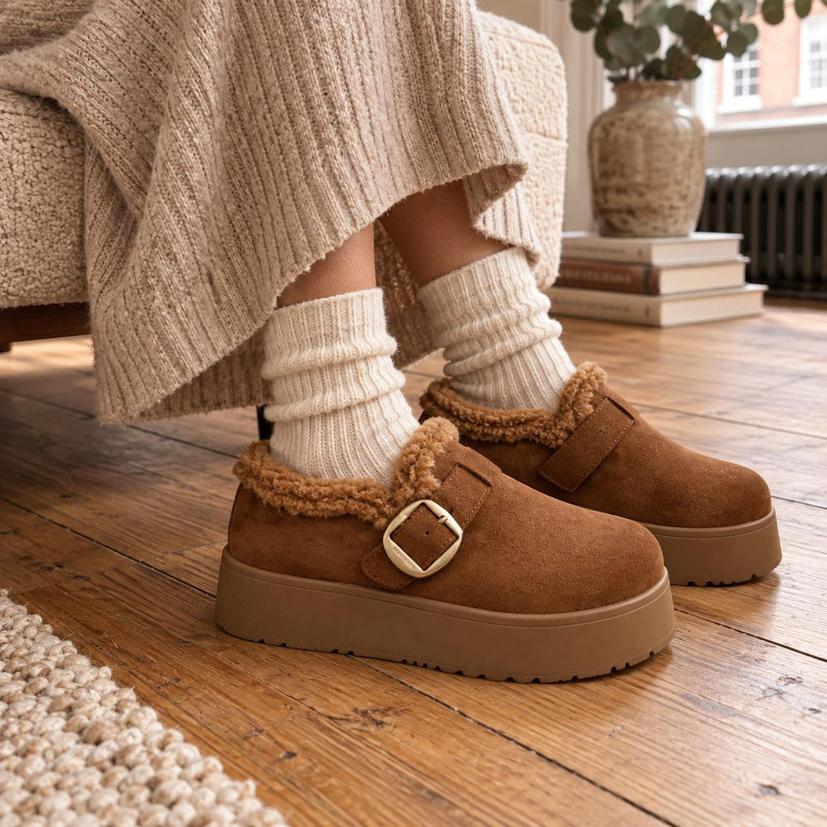 Women's Fleece-Lined Mule Slippers — Thick Platform Sole 2