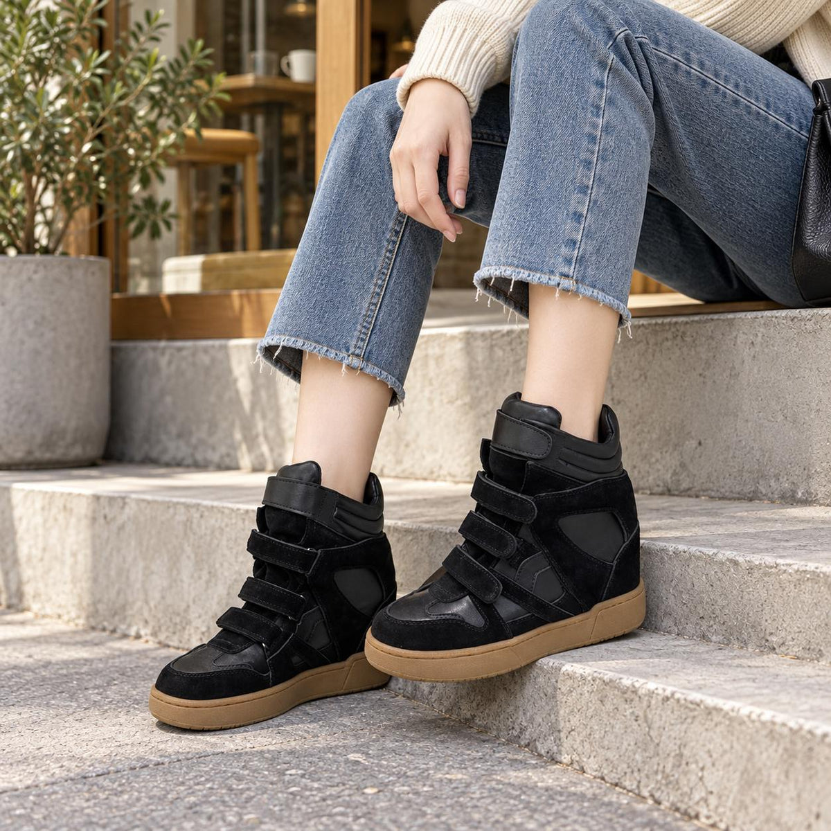 Women's Hidden Wedge High-Top Sneakers — Velcro Suede 4