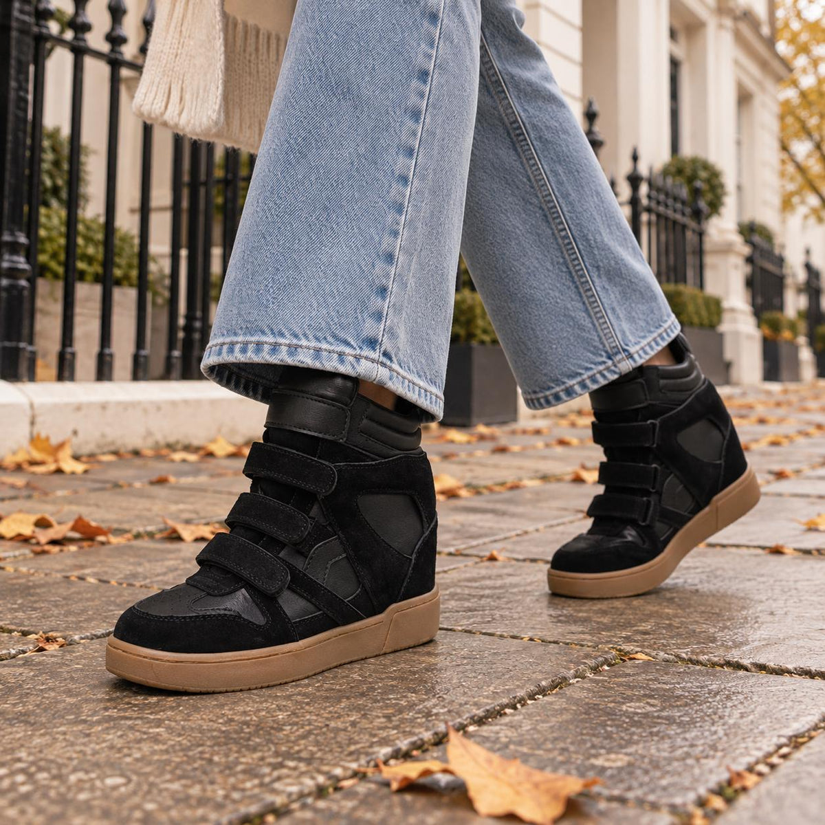 Women's Hidden Wedge High-Top Sneakers — Velcro Suede 3