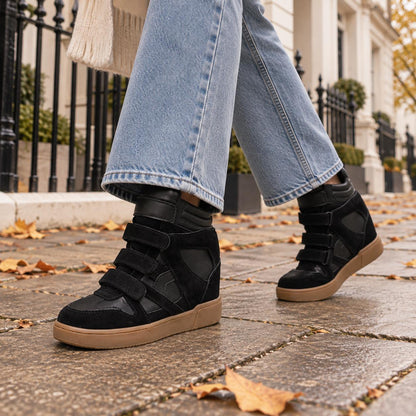 Women's Hidden Wedge High-Top Sneakers — Velcro Suede 3