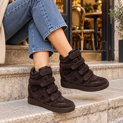 Women's Hidden Wedge High-Top Sneakers — Velcro Suede 2