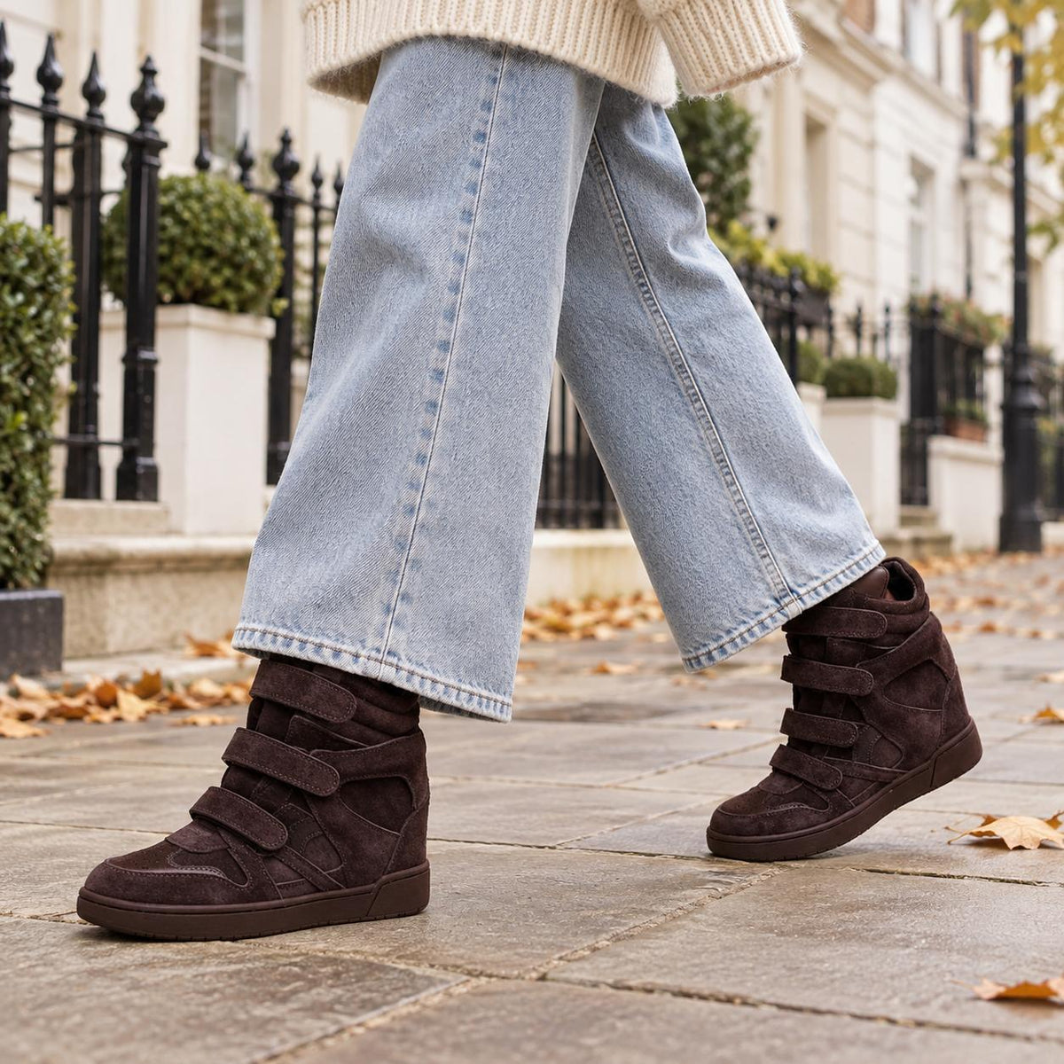 Women's Hidden Wedge High-Top Sneakers — Velcro Suede 1