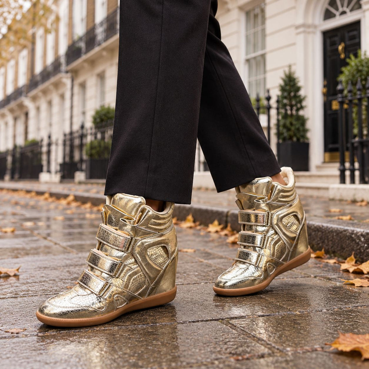 Women's Hidden Wedge Metallic Sneakers — Velcro High-Top 2