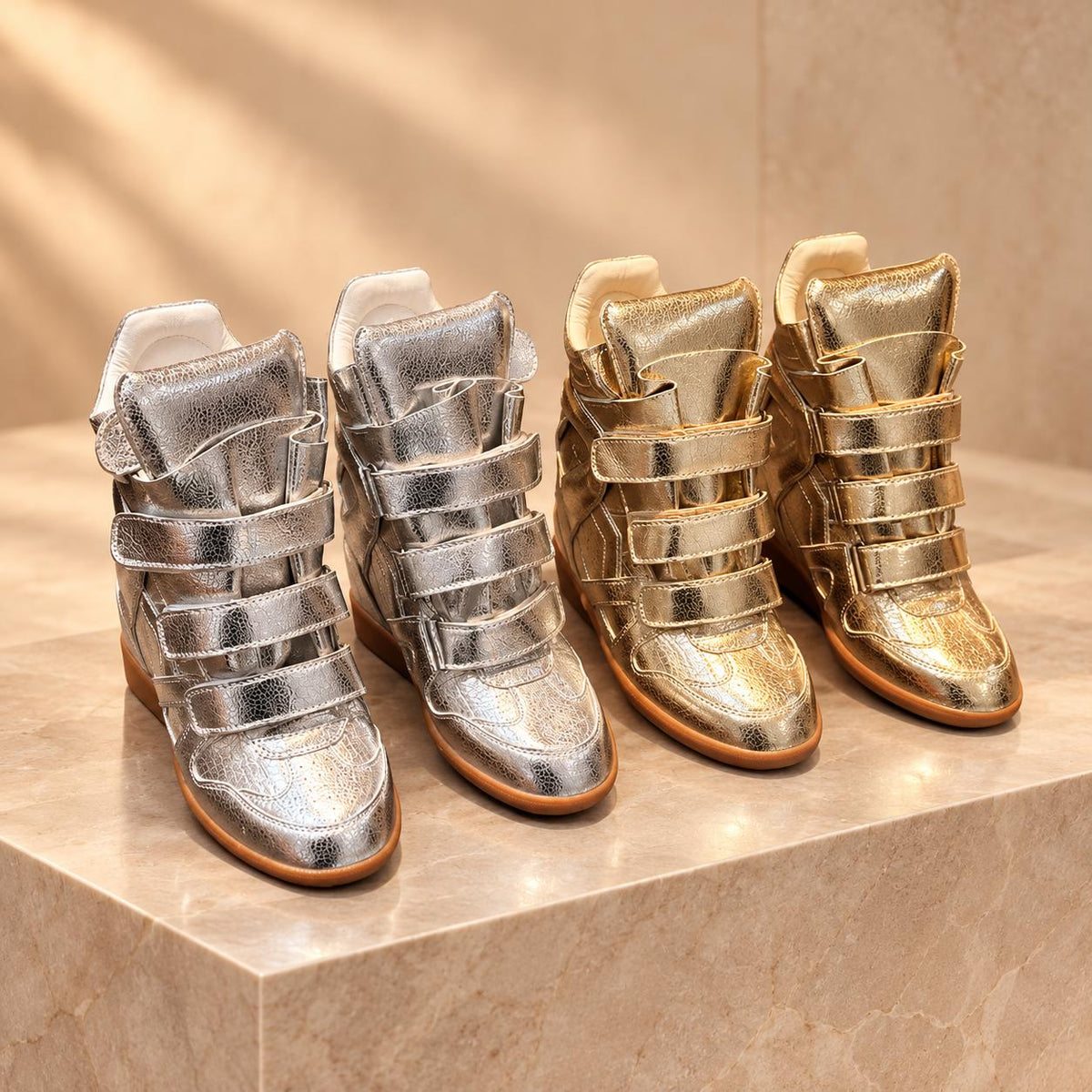 Women's Hidden Wedge Metallic Sneakers — Velcro High-Top 3