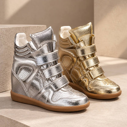 Women's Hidden Wedge Metallic Sneakers — Velcro High-Top 4