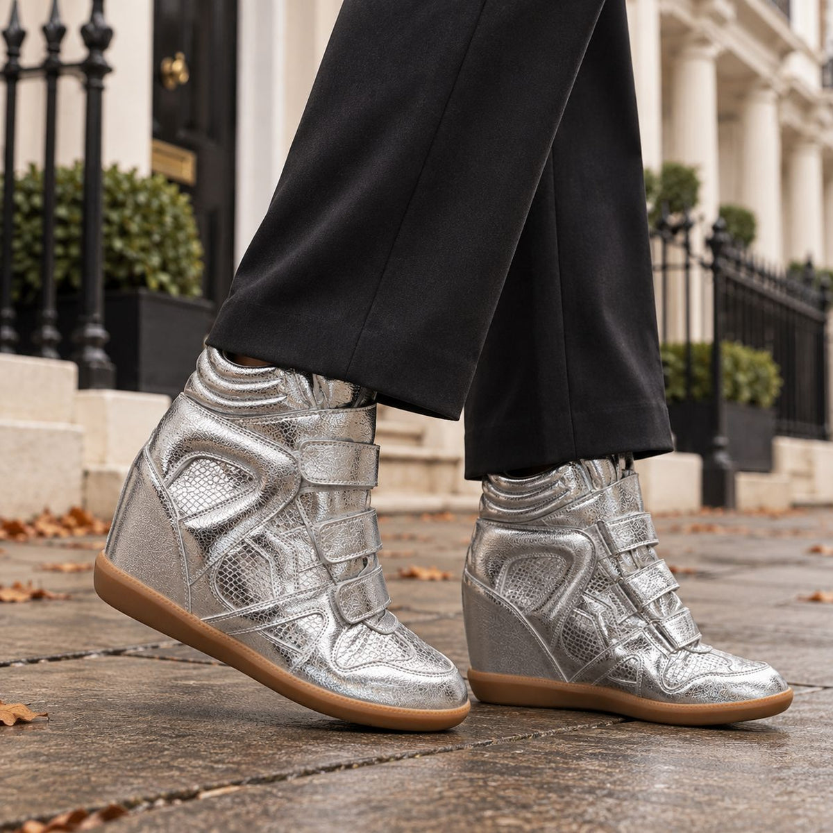 Women's Hidden Wedge Metallic Sneakers — Velcro High-Top 1