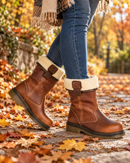Women's Fleece-Lined Faux Leather Mid-Calf Winter Boots