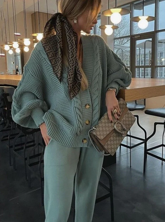 Women's Cable Knit Cardigan & Jogger Set — Cozy Two-Piece Loungewear — view 1