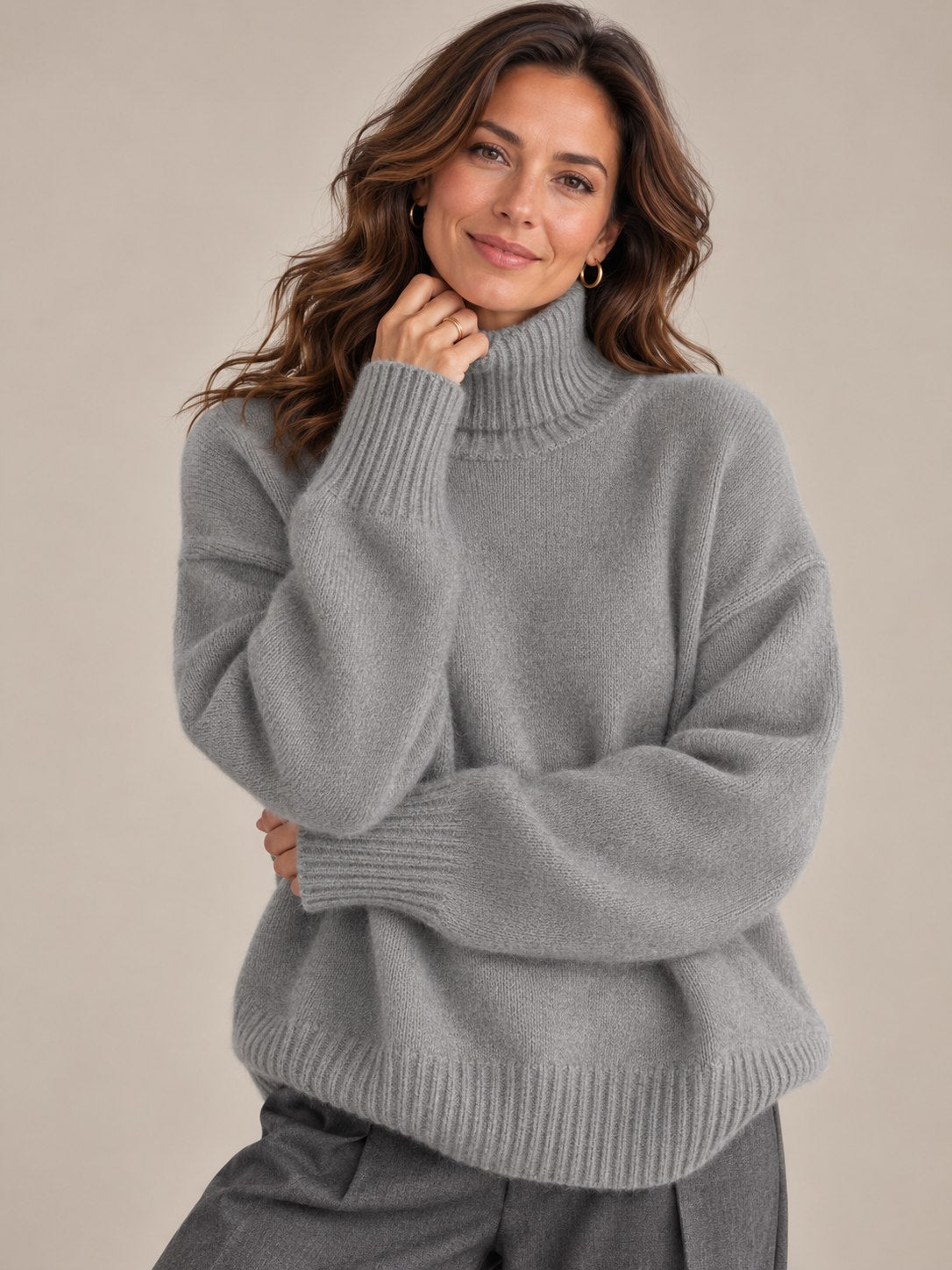 Women's Cashmere-Feel Turtleneck Sweater with High Collar