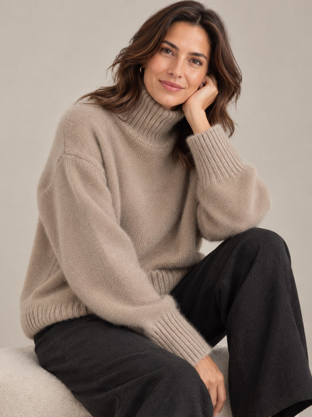 Women's Cashmere-Feel Turtleneck Sweater with High Collar
