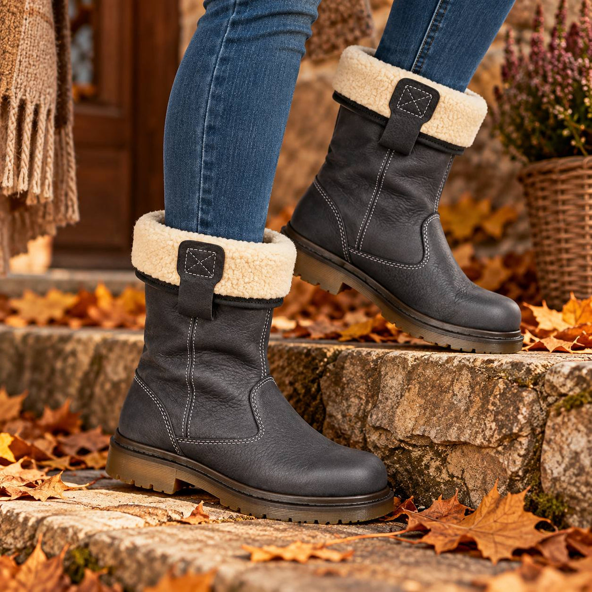 Women's Fleece-Lined Faux Leather Mid-Calf Winter Boots