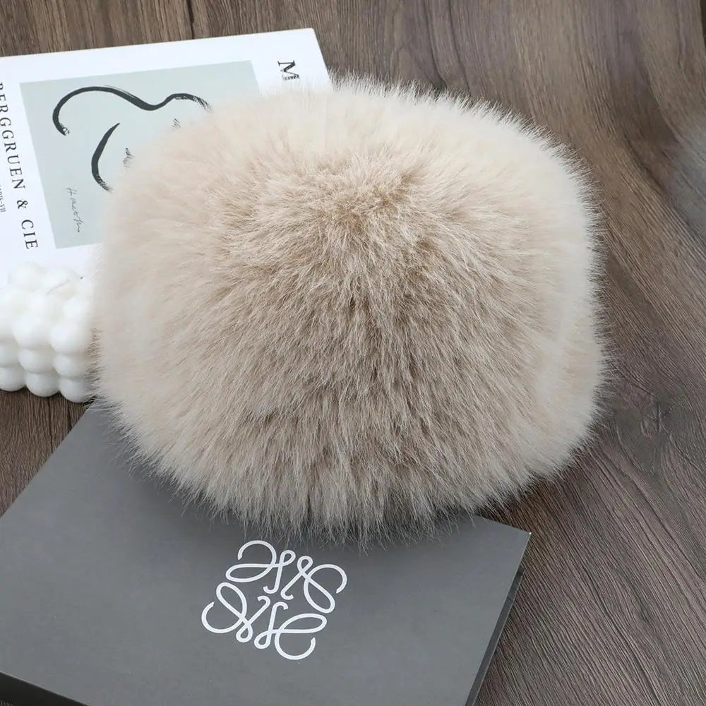 Women's Faux Fur Winter Hat — Thermal Windproof Ear Cover Ski Cap in Beige