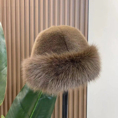 Women's Faux Fur Winter Hat — Thermal Windproof Ear Cover Ski Cap in Brown