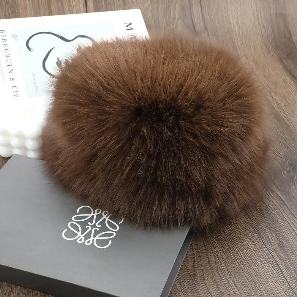 Women's Faux Fur Winter Hat — Thermal Windproof Ear Cover Ski Cap in Dark Brown