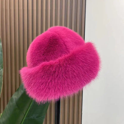 Women's Faux Fur Winter Hat — Thermal Windproof Ear Cover Ski Cap in Hot Pink