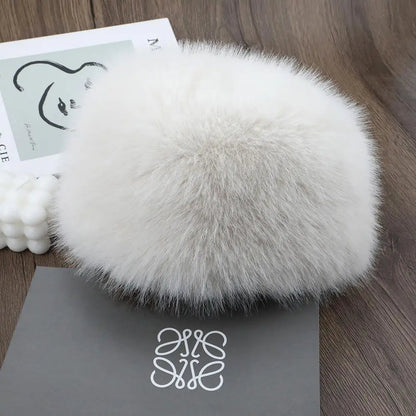Women's Faux Fur Winter Hat — Thermal Windproof Ear Cover Ski Cap in White