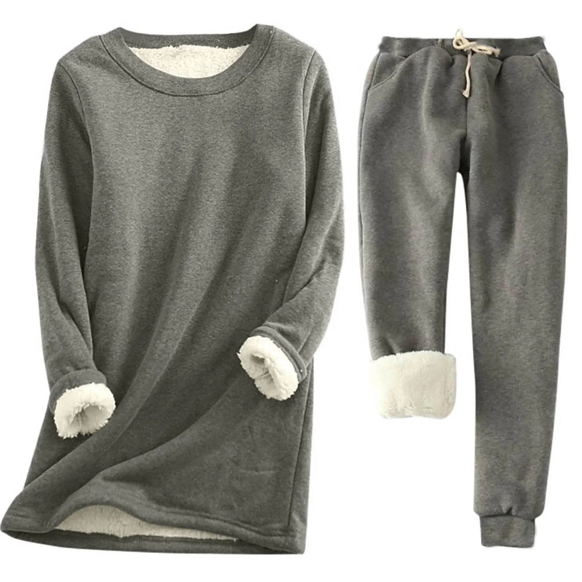 Women's Fleece-Lined Thermal Set — Long-Sleeve Top & Jogger Outfit in Dark Grey