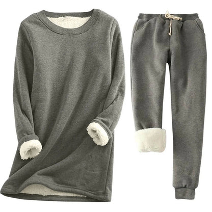 Women's Fleece-Lined Thermal Set — Long-Sleeve Top & Jogger Outfit in Dark Grey