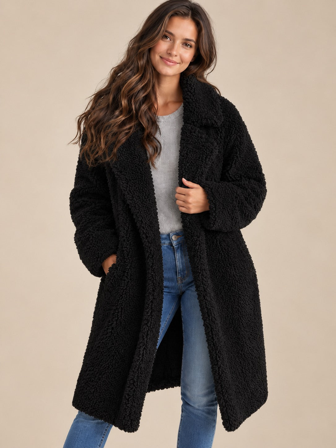 Women's Fleece Teddy Coat Long Style — Soft & Warm
