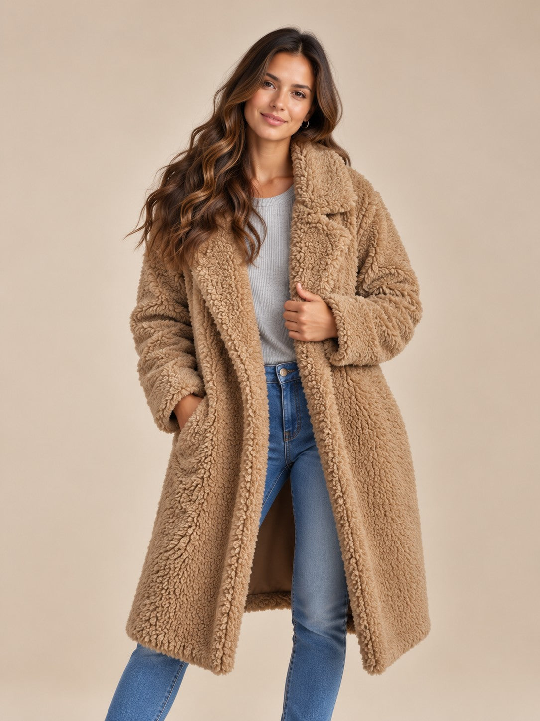 Women's Fleece Teddy Coat Long Style — Soft & Warm