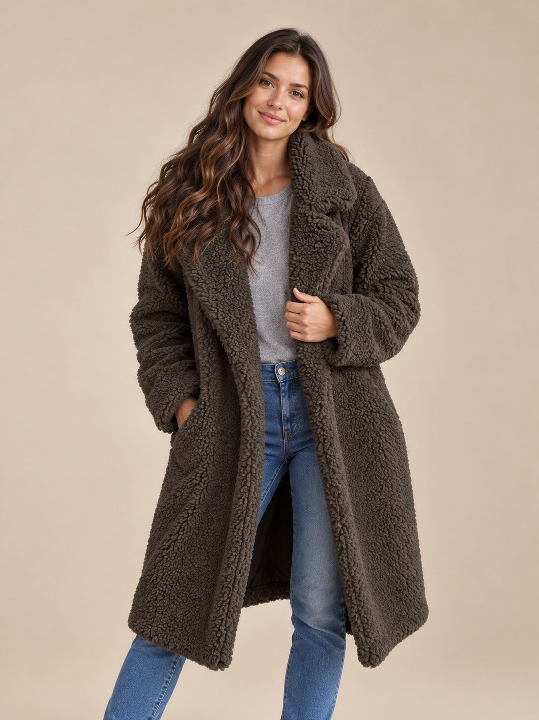 Women's Fleece Teddy Coat Long Style — Soft & Warm