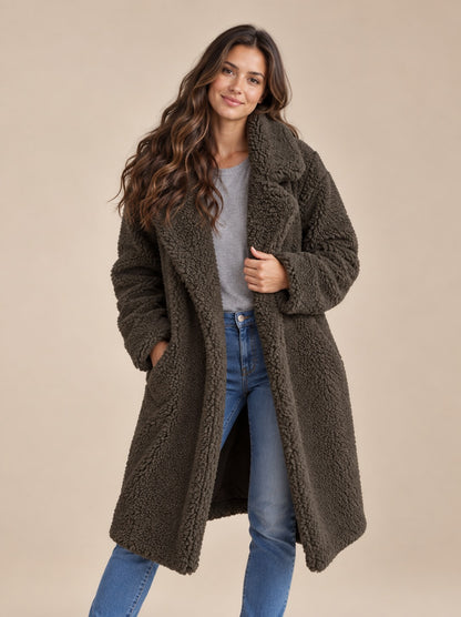 Women's Fleece Teddy Coat Long Style — Soft & Warm