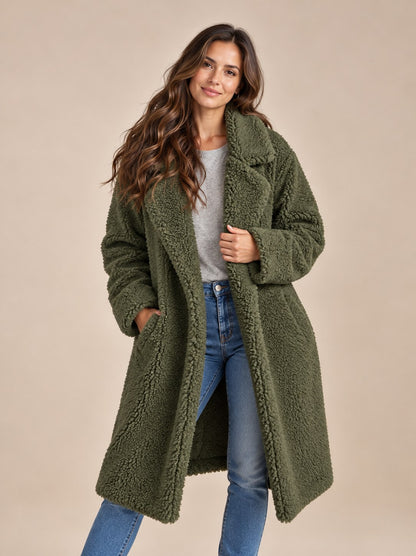 Women's Fleece Teddy Coat Long Style — Soft & Warm