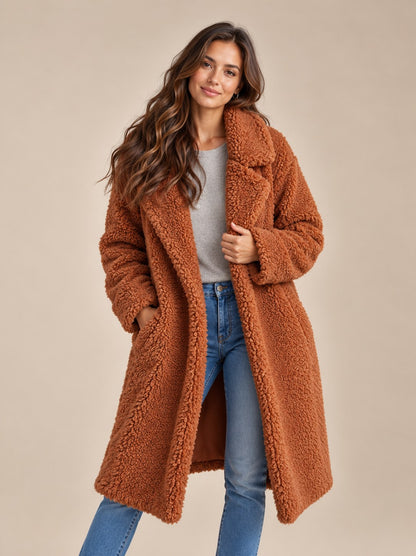 Women's Fleece Teddy Coat Long Style — Soft & Warm