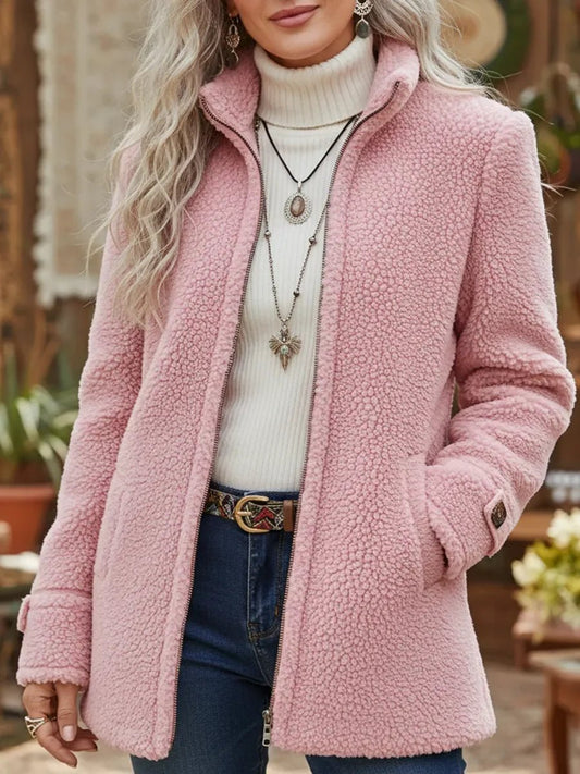 Women's Fleece Zip-Up Teddy Coat — Stand Collar Sherpa 1
