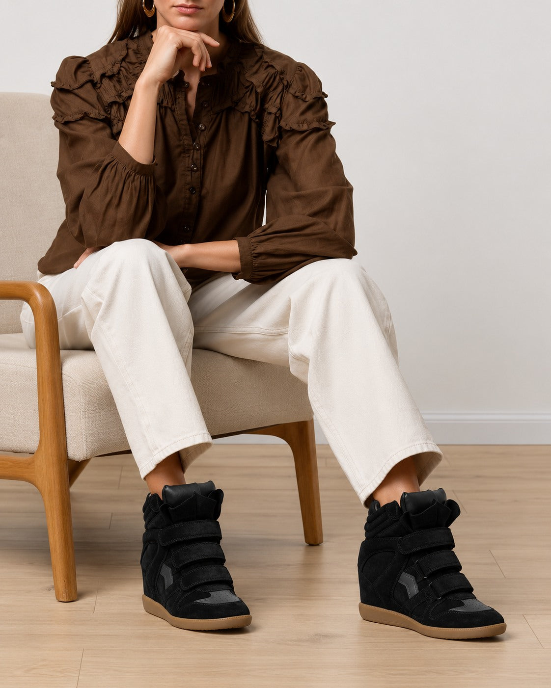 Women's Hidden Wedge High-Top Sneakers — Velcro Suede 8